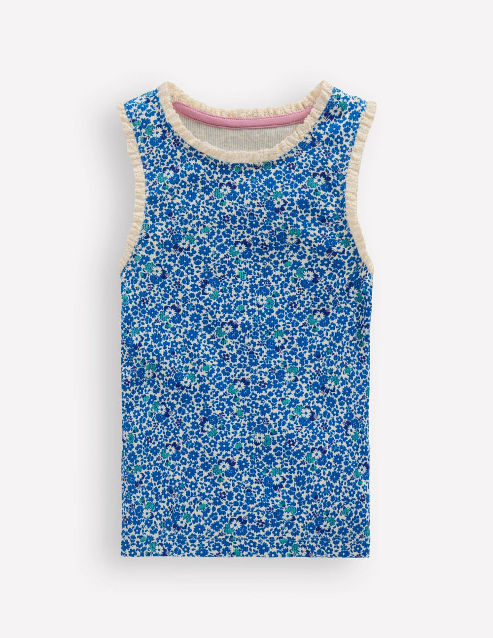 Ribbed Lace Trim Tank-Cabana Blue Ditsy Floral / Boden Online