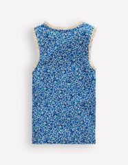 Ribbed Lace Trim Tank-Cabana Blue Ditsy Floral / Boden Online