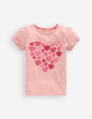 Puff Sleeve Superstitch Top-Chalk Pink Hearts / Boden