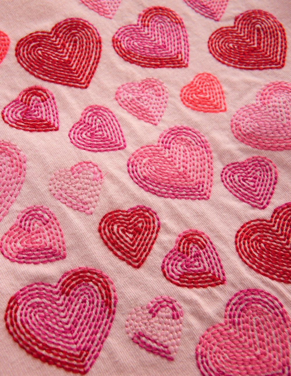 Puff Sleeve Superstitch Top-Chalk Pink Hearts / Boden