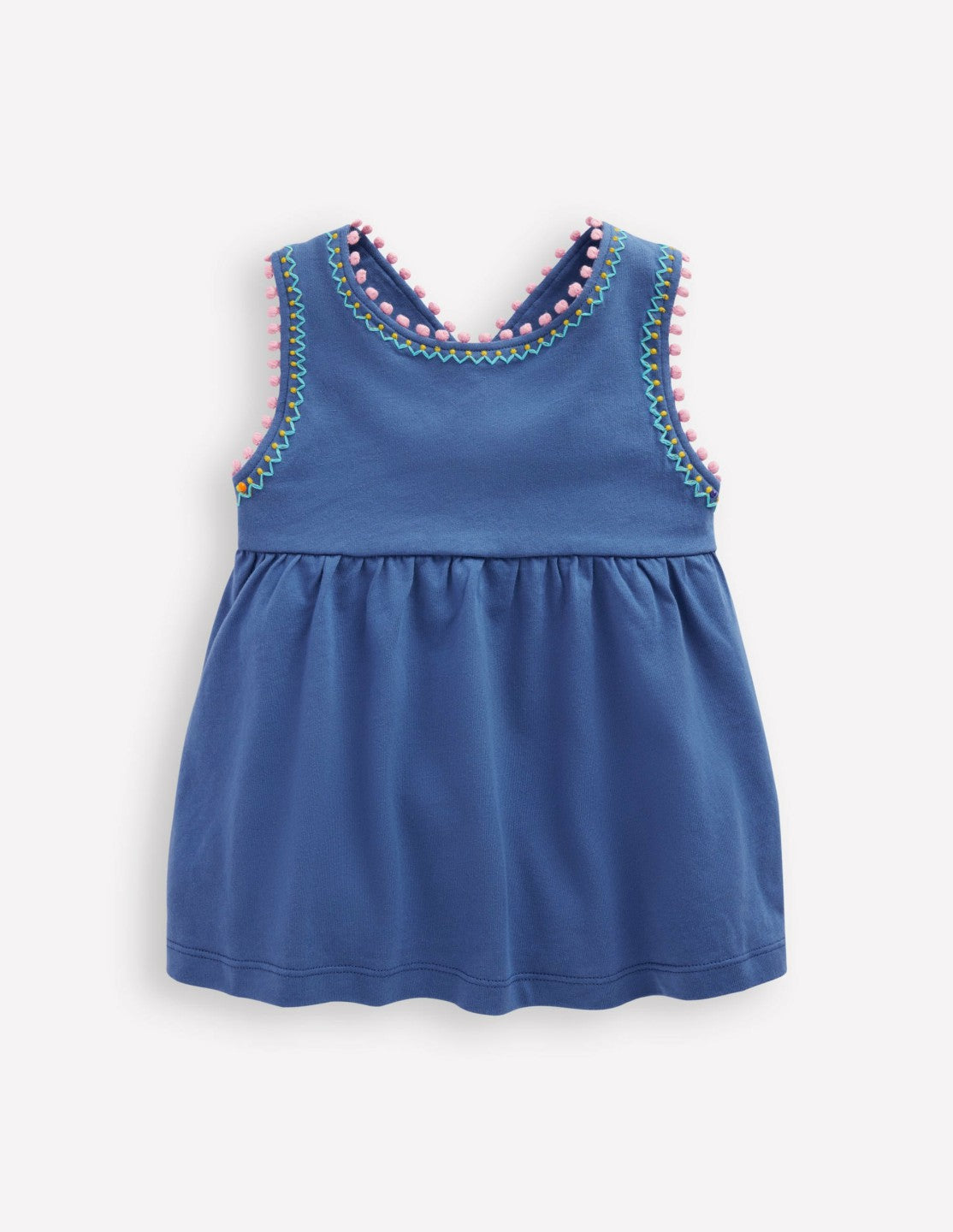 Cross-Back Pom Trim Top-Azure Blue / Boden us