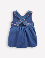 Cross-Back Pom Trim Top-Azure Blue / Boden us
