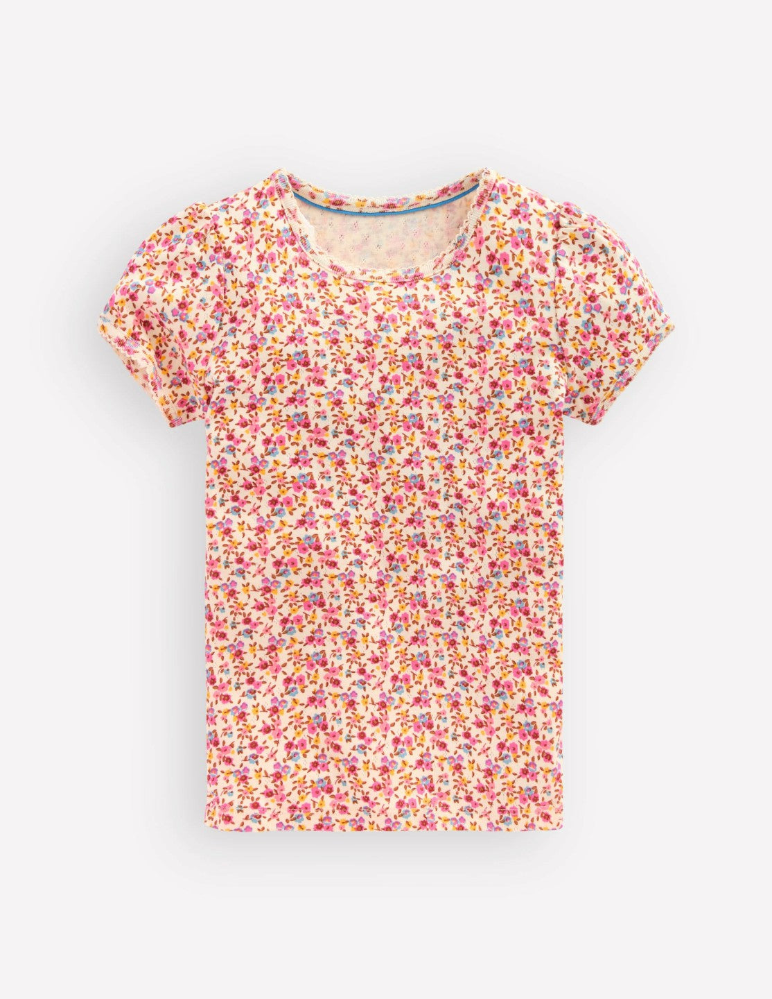 Short Sleeve Pointelle Top-Neon Pink Ditsy Floral / Boden