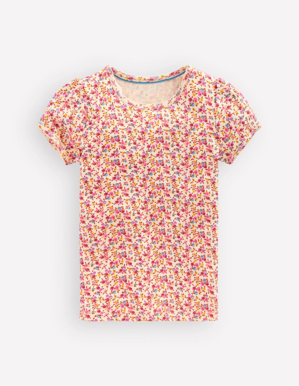 Short Sleeve Pointelle Top-Neon Pink Ditsy Floral / Boden