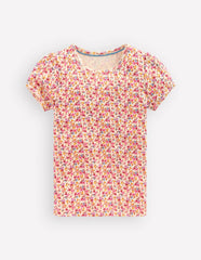 Short Sleeve Pointelle Top-Neon Pink Ditsy Floral / Boden