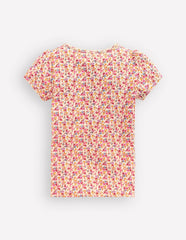 Short Sleeve Pointelle Top-Neon Pink Ditsy Floral / Boden