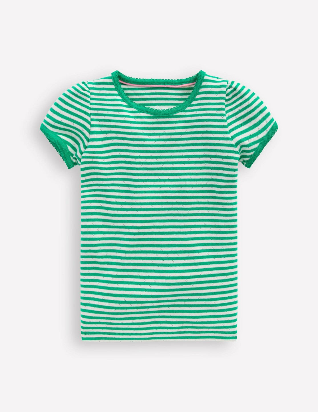 Short Sleeve Pointelle Top-Green/Ivory Stripe / Boden Sale