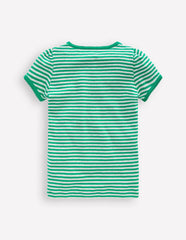 Short Sleeve Pointelle Top-Green/Ivory Stripe / Boden Sale