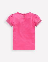 Puff Sleeve T-shirt-Flamingo Pink / Boden On sale