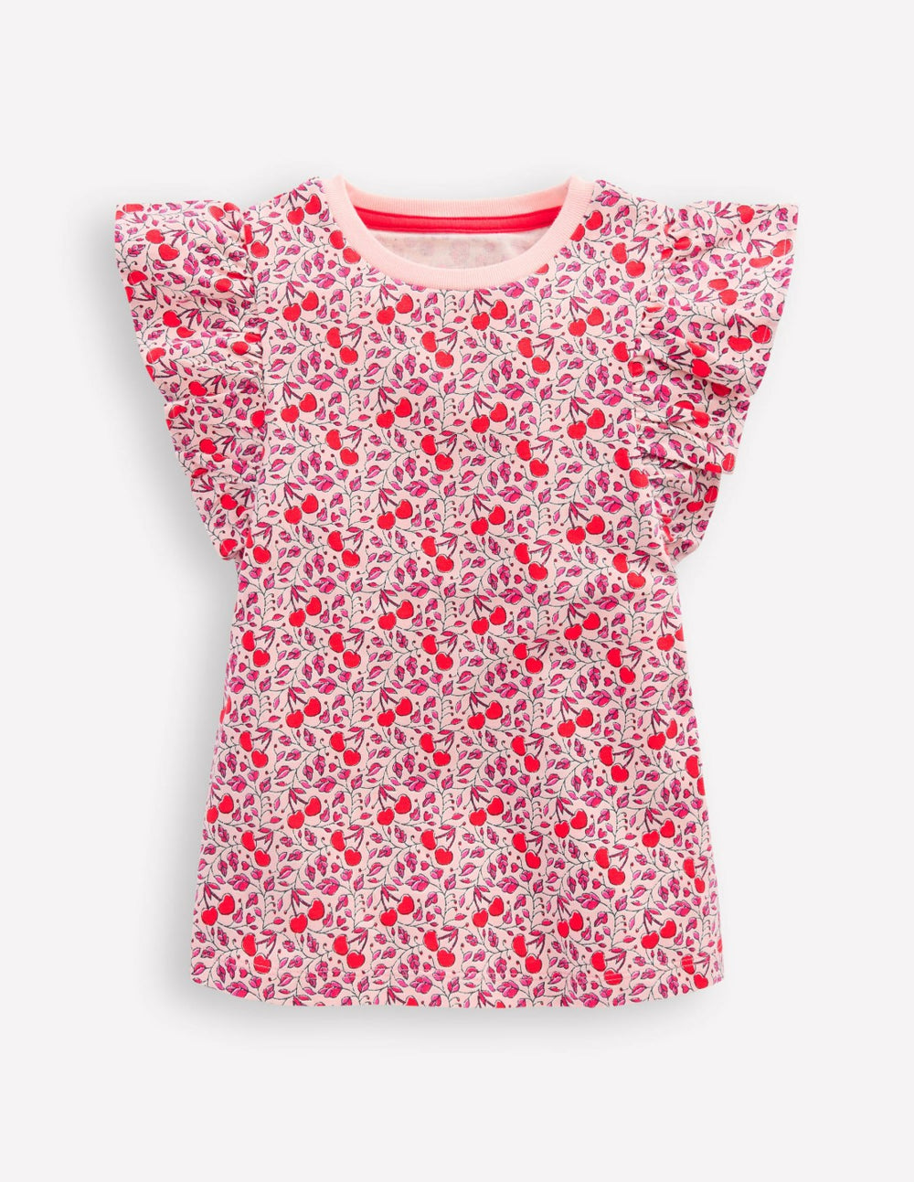 Frill Sleeve Printed Top-Pink Cherries / Boden Sale