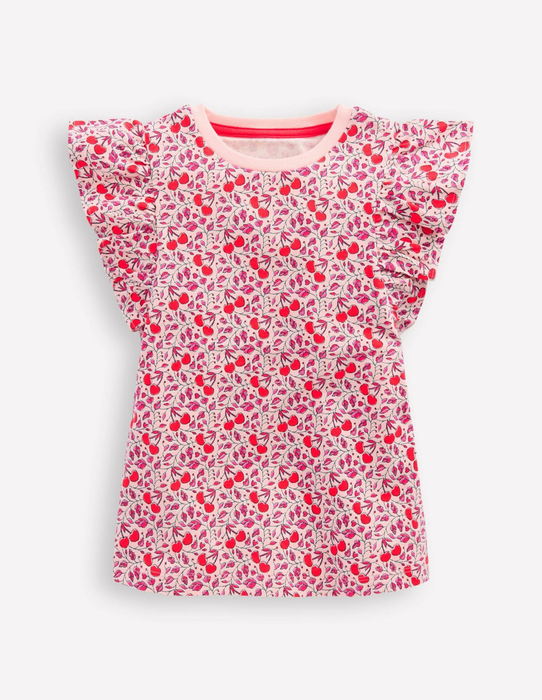 Frill Sleeve Printed Top-Pink Cherries / Boden Sale