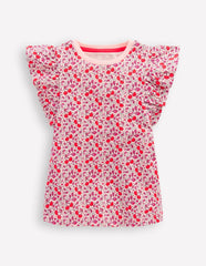 Frill Sleeve Printed Top-Pink Cherries / Boden Sale