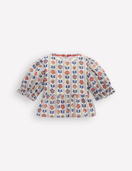 Peplum Woven Top-Ivory Floral Stripe / Boden Discount