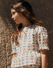 Peplum Woven Top-Ivory Floral Stripe / Boden Discount