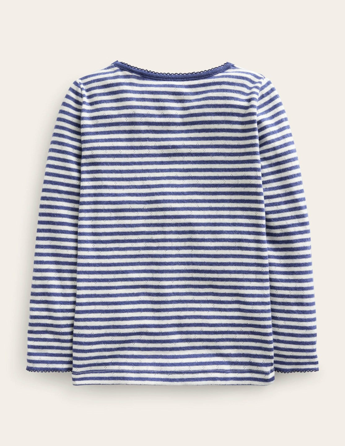 Long Sleeve Pointelle Top-Starboard Blue/Soft Ivory / Boden