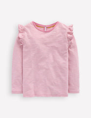 Frill Sleeve Slub Top-Soft Ivory/Pink Haze Stripe / Boden us