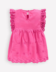 Fabric Mix Broderie Top-Carmine Rose / Boden Sale