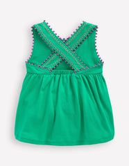 Cross-Back Pom Trim Top-Aquamarine Blue / Boden On sale