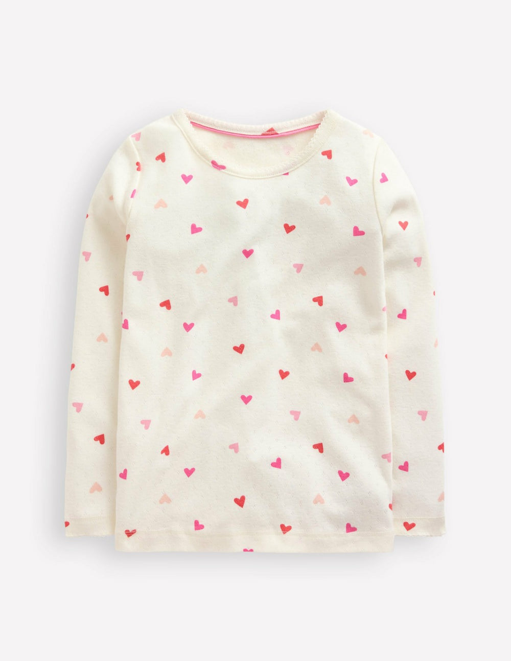 Long Sleeve Pointelle Top-Soft Ivory Hearts / Boden