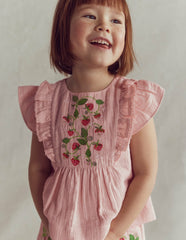 Embroidered Frilly Woven Top-Lotus Strawberries / Boden Online