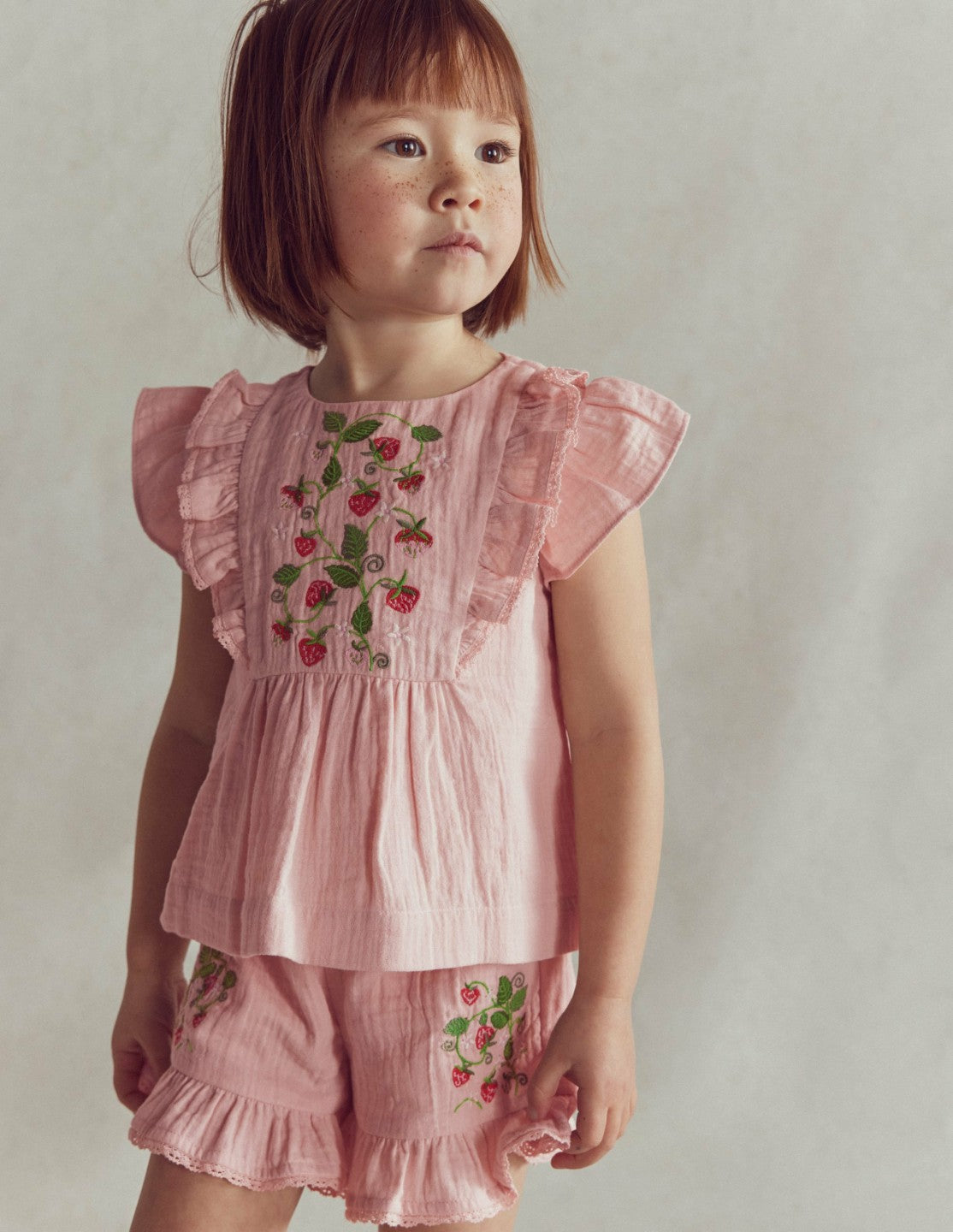 Embroidered Frilly Woven Top-Lotus Strawberries / Boden Online