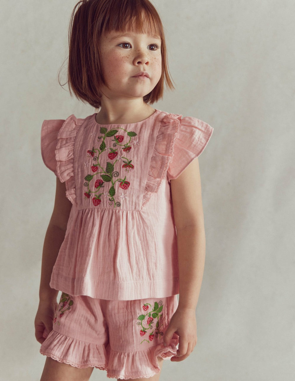 Embroidered Frilly Woven Top-Lotus Strawberries / Boden Online