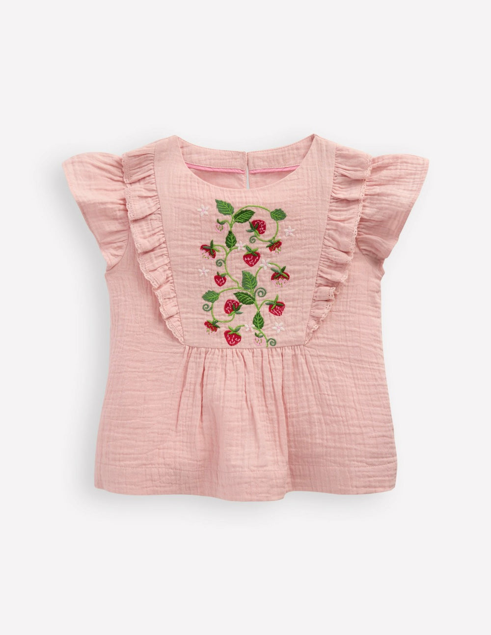 Embroidered Frilly Woven Top-Lotus Strawberries / Boden Online