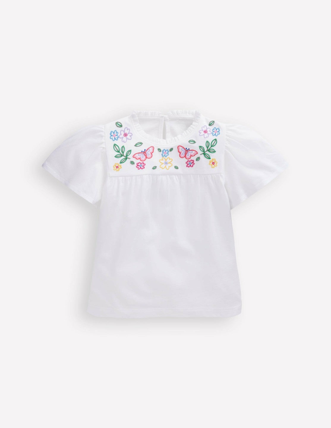 Embroidered Flutter Sleeve Top-White / Boden us