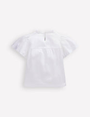 Embroidered Flutter Sleeve Top-White / Boden us