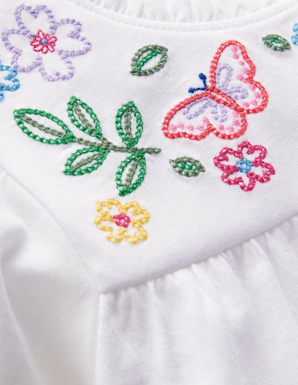 Embroidered Flutter Sleeve Top-White / Boden us