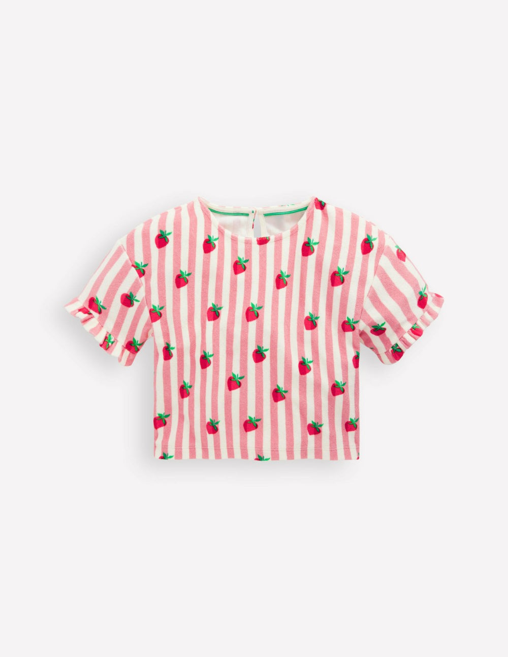 Dropped Shoulder Towelling Top-Blush Strawberry Stripe / Boden Online
