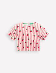 Dropped Shoulder Towelling Top-Blush Strawberry Stripe / Boden Online