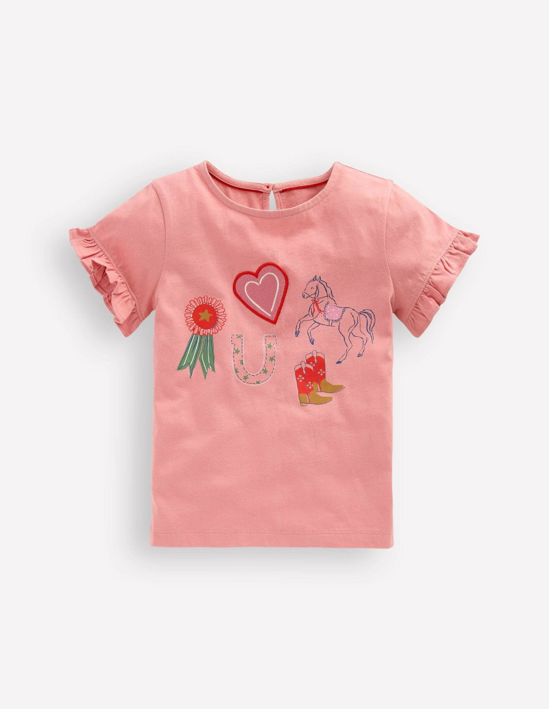 Pretty Frill T-shirt-Almond Pink Equestrian / Boden Outlet