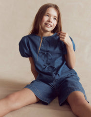 Bow Front Woven Top-Chambray / Boden