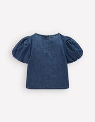 Bow Front Woven Top-Chambray / Boden
