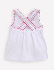 Cross-Back Pom Trim Top-White / Boden On sale