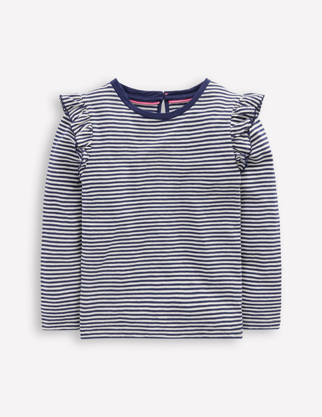 Frill Sleeve Slub Top-Soft Ivory/College Navy / Boden