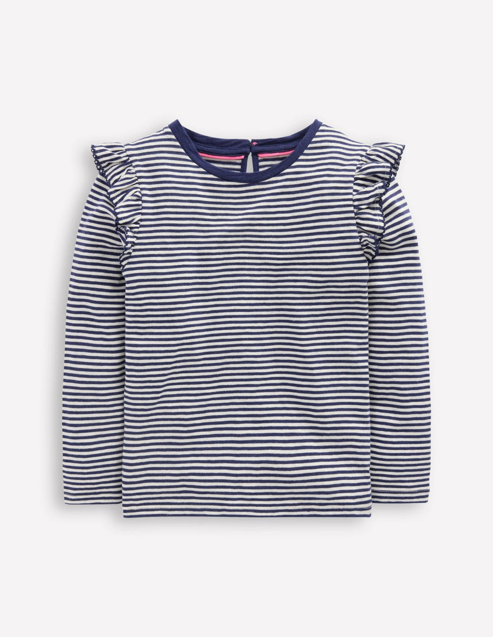Frill Sleeve Slub Top-Soft Ivory/College Navy / Boden