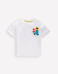 Short Sleeve Printed T-Shirt-White Flowers / Boden Outlet