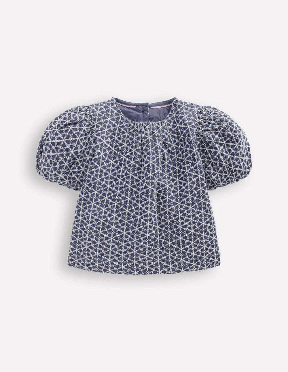 Puff Sleeve Woven Top-Chambray Broderie / Boden Discount