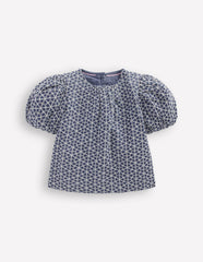 Puff Sleeve Woven Top-Chambray Broderie / Boden Discount