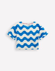 Dropped Shoulder Towelling Top-Blue Wave Stripe / Boden Discount