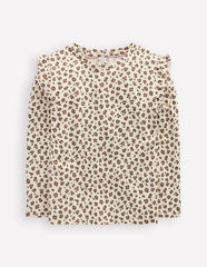 Frill Sleeve Slub Top-Vanilla White Leopard / Boden Outlet
