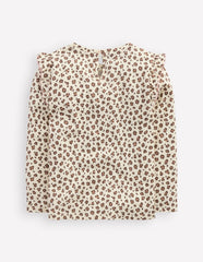 Frill Sleeve Slub Top-Vanilla White Leopard / Boden Outlet