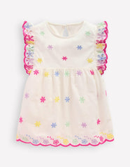 Fabric Mix Broderie Top-Coconut Milk / Boden On sale