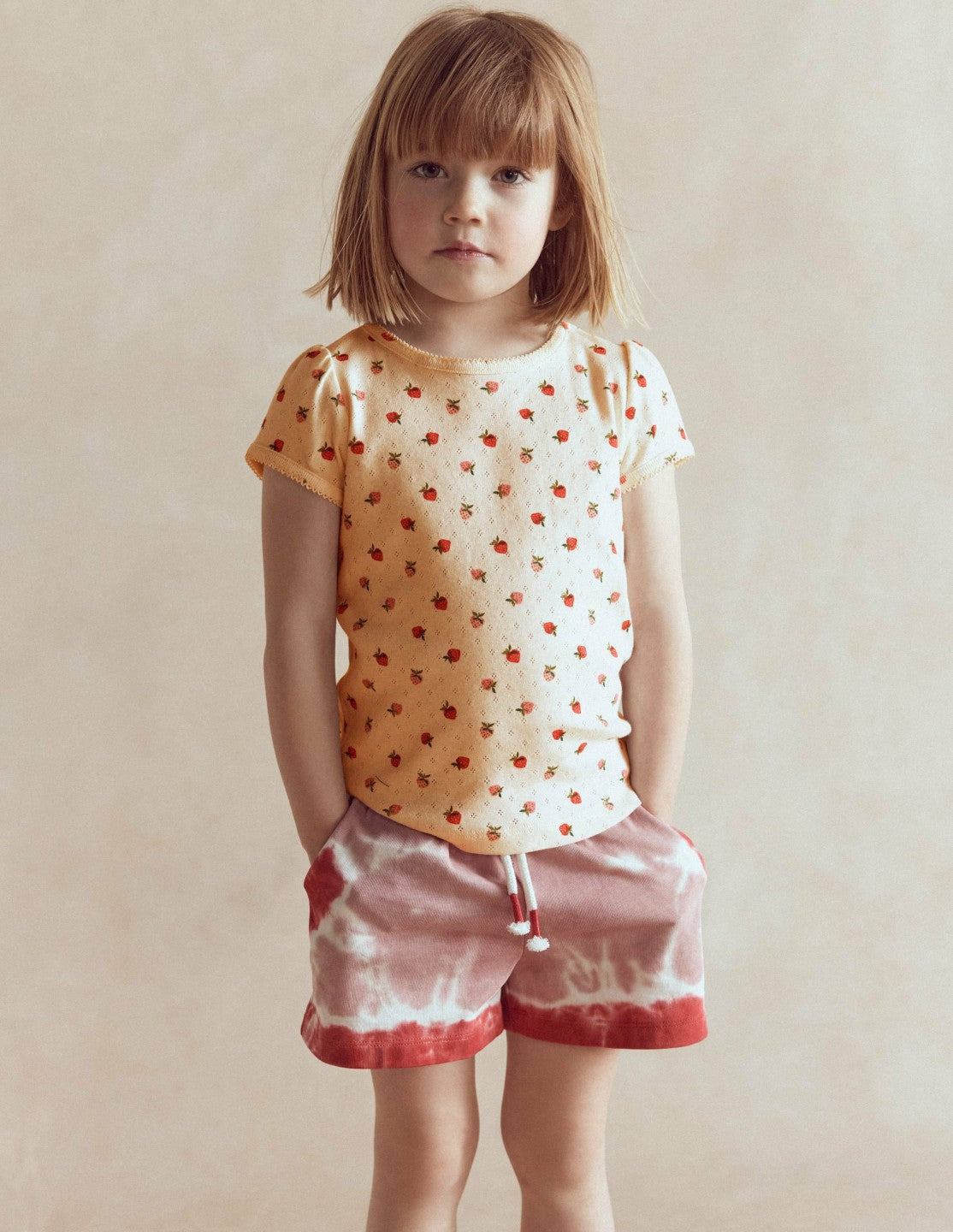 Short Sleeve Pointelle Top-Ivory Strawberry / Boden us