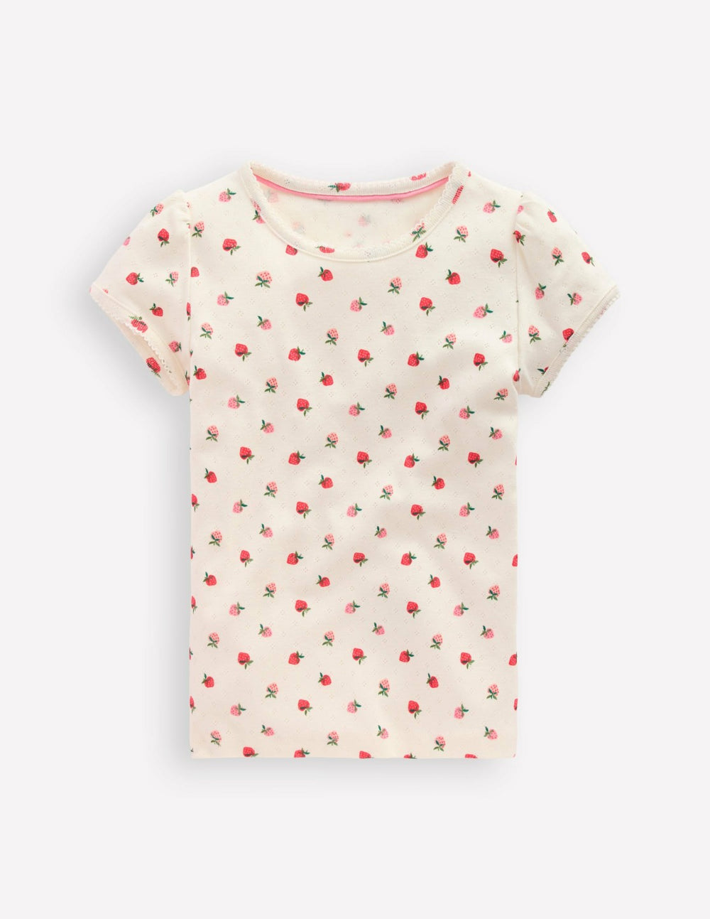Short Sleeve Pointelle Top-Ivory Strawberry / Boden us