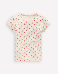 Short Sleeve Pointelle Top-Ivory Strawberry / Boden us