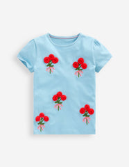 Puff Sleeve Superstitch Top-Blue Flower Bunches / Boden