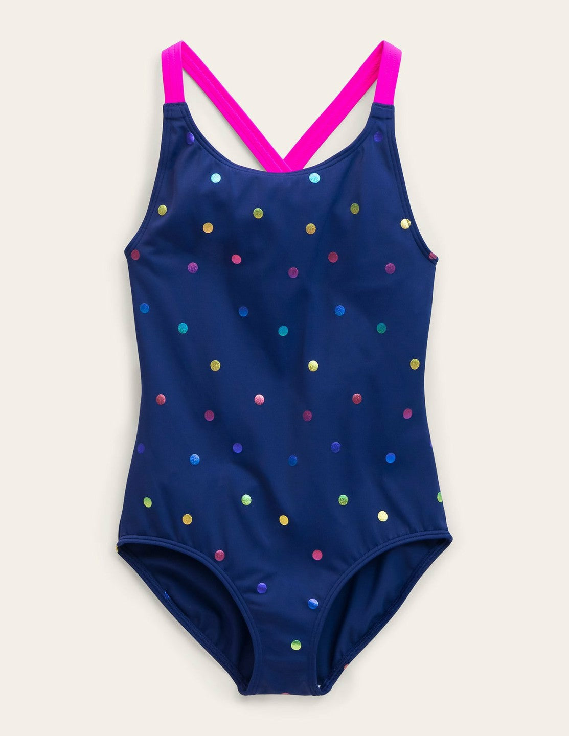Cross-Back Printed Swimsuit-Rainbow Foil Confetti Spot / Boden Discount